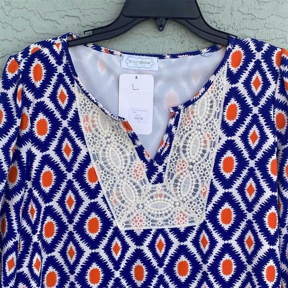 Women's Multicolor Geometric Tunic Dress L Knee Length Long Sleeve - Picture 7 of 10